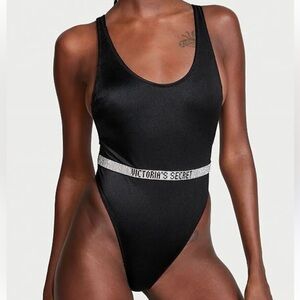 Victorias Secret Swim Rhinestone Bling Shine Strap Plunge One Piece Swimsuit L
